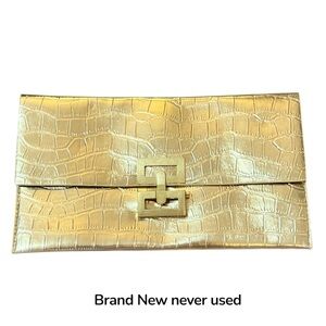 Gold Crocodile Embossed Clutch